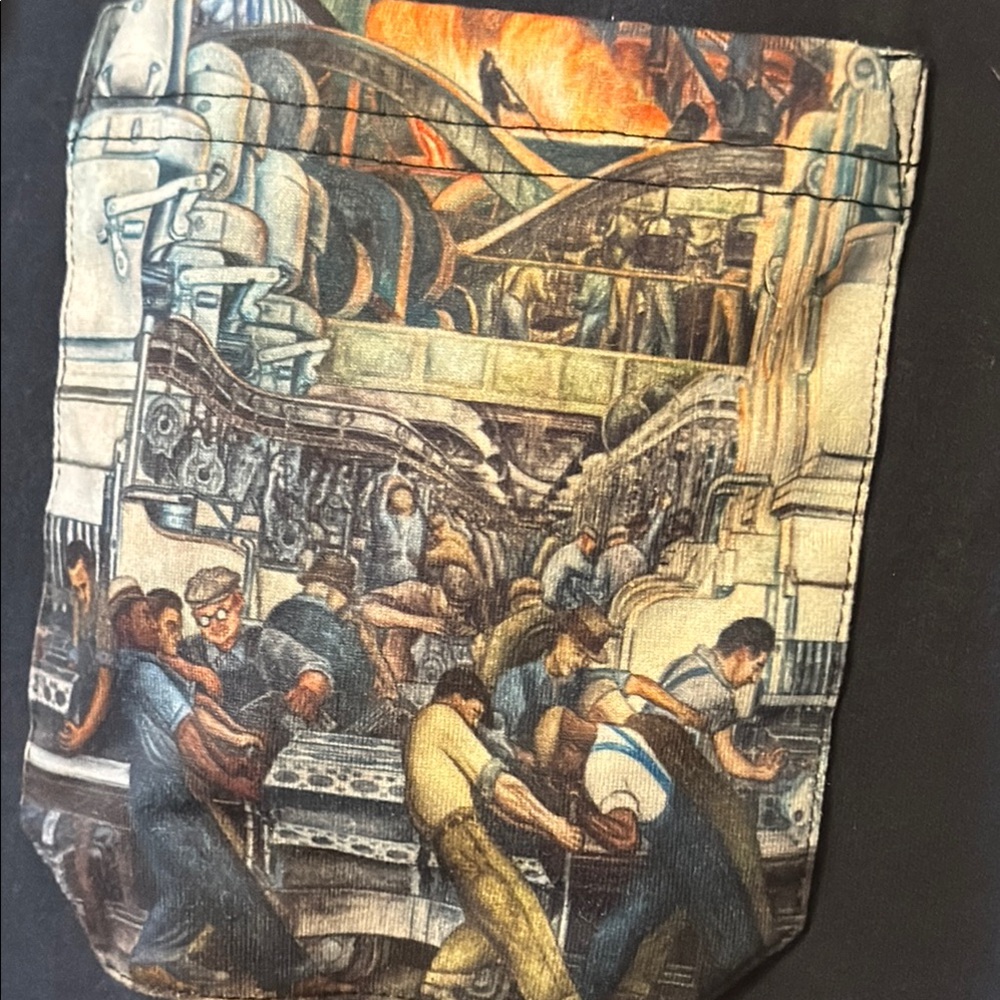 Classic Black Polo Shirt with Diego Rivera Mural Pocket - Picture 2 of 9